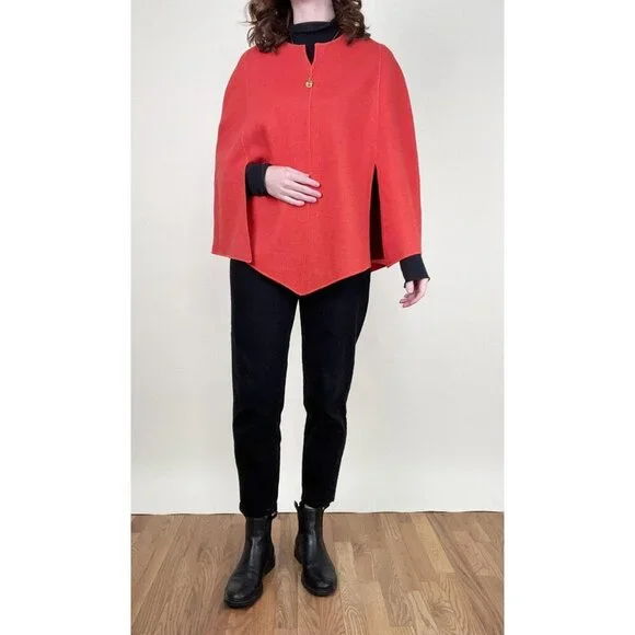 Vintage Wool Knit Cape Poncho Sweater Coat Shawl Jacket Fall Winter Scandi Girl - Picture 2 of 9
